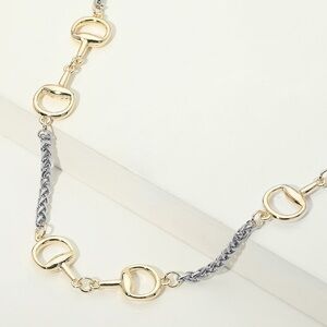 14K Gold Plated Two Tone Horsebit Link Necklace